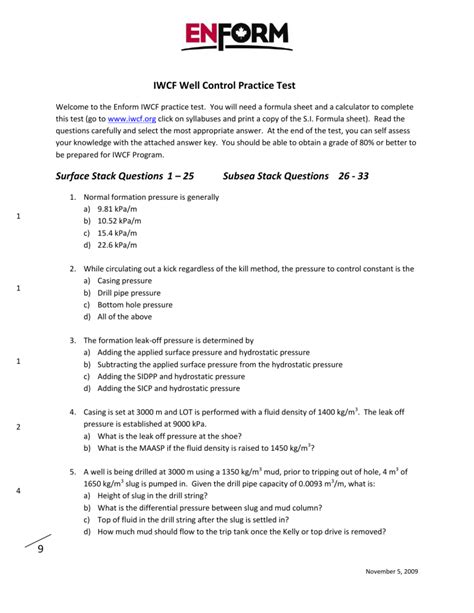 IWCF Well Control Practice Test