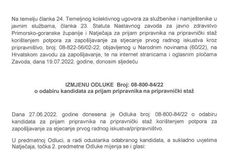 IZMJENA ODLUKE O ODABIRU KANDIDATA ZA PRIJAM …