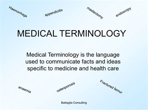 Basics. Before we can start in with some new and interesting medical terms, you need to learn a few fundamentals of how medical terminology is constructed as a language. There are three basic parts to medical terms: a word root (usually the middle of the word and its central meaning), a prefix (comes at the beginning and usually identifies some .... 