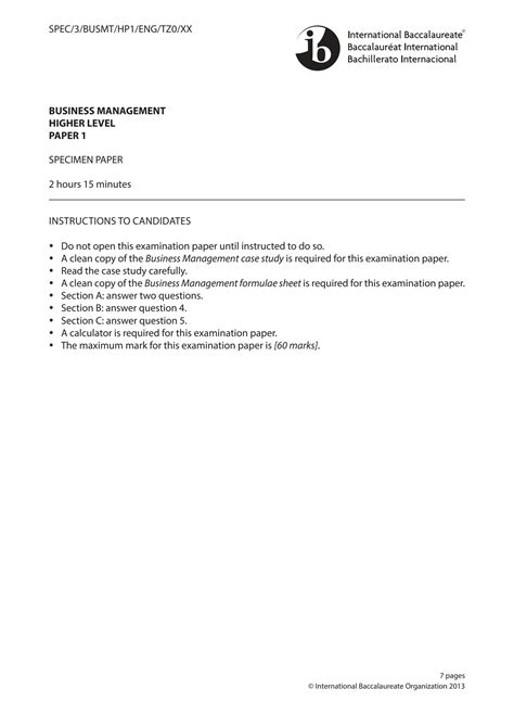 Ib business management specimen paper 2024.  10 Mark Question Mark Schem...