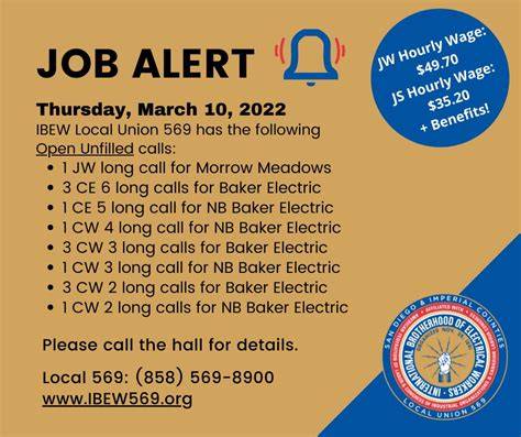 Join IBEW 569: Call (858) 569-8900. Search. Current Member. Log In. IBEW. 569. Log In. About Us. Meet Our Staff; Elected Officers; Training Apprenticeships; Partnerships; 569 Clubs; ... Hire IBEW 569; See Jobs Available Right Now; Job Dispatch Report; Member Assistance Program; Facebook Twitter Youtube Flickr Instagram. GET EMPOWERED WITH IBEW .... 