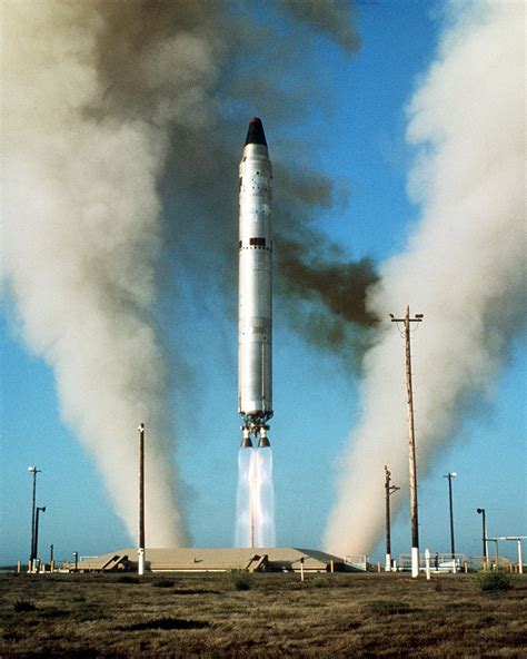 A US Peacekeeper missile launched from a silo Minuteman III launch from Vandenberg Space Force Base, California, United States of America on 9 February 2023.. An intercontinental ballistic missile (ICBM) is a ballistic missile with a range greater than 5,500 kilometres (3,400 mi), primarily designed for nuclear weapons delivery (delivering one or more thermonuclear warheads).. 
