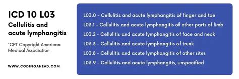 Icd 10 code cellulitis. Cellulitis of umbilicus. L03.316 is a billable/specific ICD-10-CM code that can be used to indicate a diagnosis for reimbursement purposes. The 2024 edition of ICD-10-CM L03.316 became effective on October 1, 2023. This is the American ICD-10-CM version of L03.316 - other international versions of ICD-10 L03.316 may differ. 