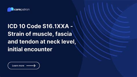 Strain of muscle, fascia and tendon at neck level, sequela. S16.1XXS is a billable/specific ICD-10-CM code that can be used to indicate a diagnosis for reimbursement purposes. The 2024 edition of ICD-10-CM S16.1XXS became effective on October 1, 2023. This is the American ICD-10-CM version of S16.1XXS - other international versions of ICD-10 .... 