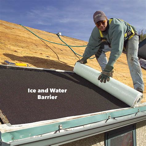 Ice and water shield for roofing. A: Tom Silva replies: First, your roofers should lay down an ice and water shield over the entire roof. Made of polyethylene and rubberized asphalt, this membrane prevents water that has slipped under shingles from penetrating to ceilings below. The valleys should then be covered with metal flashing or weaving. 