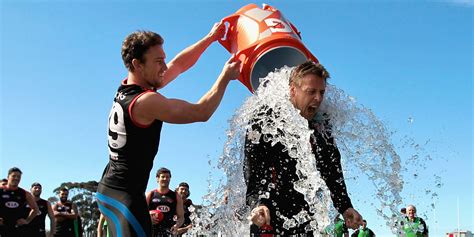 Participants take part in the World Record Ice Bucket Challenge at Etihad Stadium on Aug. 22 in Melbourne, Australia. Over 700 people took part in setting the new world record.. 