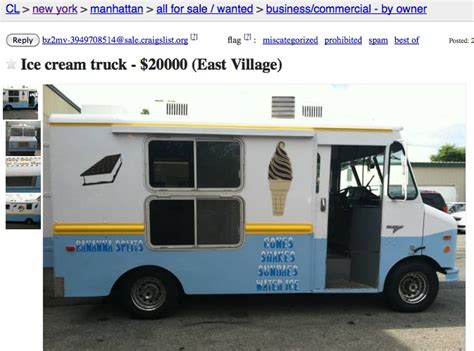 Ice cream trucks for sale on craigslist. Save thousands on new & used food trucks & mobile kitchens for sale in Connecticut - buy or sell. Food Trucks, Concession Trailers, Semi Trucks, Vending Machines & more... 24 Years & 3,100+ Testimonials. Buy or Sell (601) 749-8424 ... Excite your customers and bring in the best flavors of frosty treats when you pull up in this 1987 Chevrolet ice cream … 