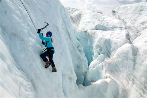 Ice mountaineering. Ice axes for ice climbing: These are designed for climbing frozen waterfalls, icefalls or ice-covered slabs of rock. In this article, we’re focused on mountaineering axes, but it’s helpful to know the differences while you shop: Compared to classic ice axes, ice-climbing axes are shorter, have bent shafts and a head that has a different design from a classic ice axe. 
