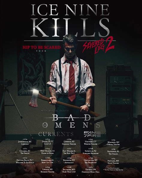 Ice nine kills tour. Jul 18, 2023 · The two metal bands will co-headline 17 U.S. cities in November and December 2023, with special guests AVATAR and NEW YEARS DAY. The tour is in support of ICE NINE KILLS' latest album 'The Silver Scream 2: Welcome To Horrorwood' and IN THIS MOMENT's upcoming release 'Kiss Of Death'. 