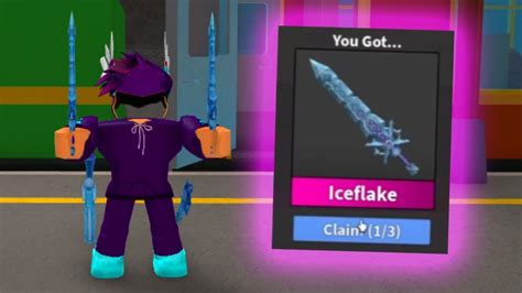 Ice flake $2.17 USD Ice flake is a godly knife that was obtainable through purchasing it individually from the Iceflake Gamepass for 1,699 Robux or purchase the Ice Bundle Pack for 3,399 Robux during the Christmas Event 2021.. 
