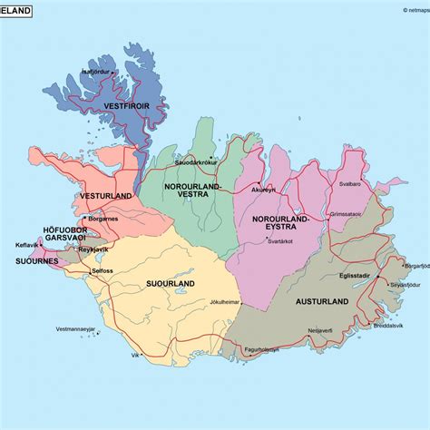 Iceland country map. The recommended locations across Iceland from a photographer/hiker's perspective. 
