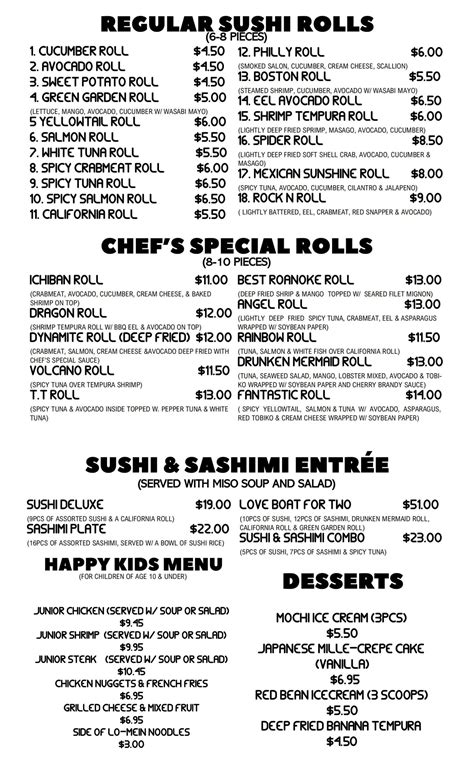 Ichiban roanoke va menu. Roanoke, VA 24018 United States. Get directions. Ichiban, Japanese Hibachi restaurant in Roanoke, is committed to providing an exceptional dining experience with each ... 