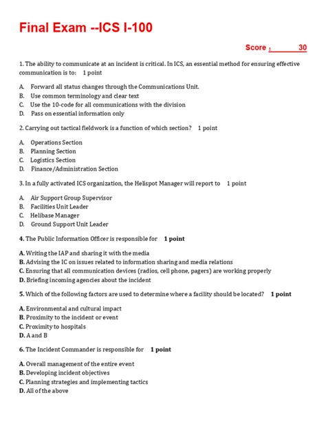 Ics 100 answers.  Topics include the purpose and principles of ICS, key roles and responsibi...