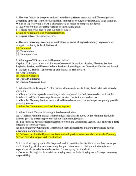 Ics 400 test answers pdf. Name: ICS-400 - APAN Community SharePoint. advertisement. Name: ICS-400: Advanced ICS Command and General Staff—Complex Incidents Final Exam Answer Key 1. The term “major or complex incident” may have different meanings to different agencies depending upon the size of the jurisdiction, number of resources available, and other variables. 