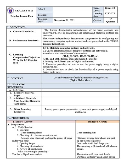 Ict lesson plan.  E Content .  It includes specific learning outcomes, inquir...