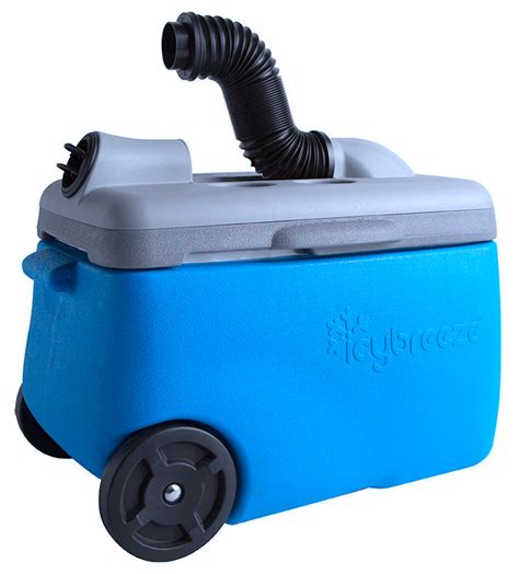 Icy breeze. The IcyBreeze is a midsize 38-quart cooler. From the outside it measure 18.5 by 23.5 by 16.25 inches (HWD), while the interior measures 11 by 11.25 by 18.5 inches (HWD). 
