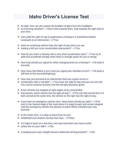 Idaho Driving Test Answers Tips and Study Guide
