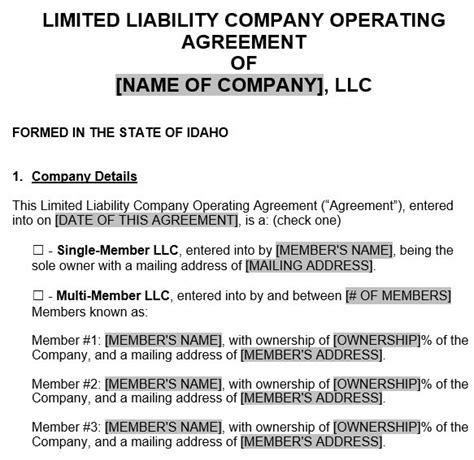 Idaho Llc Operating Agreement Template