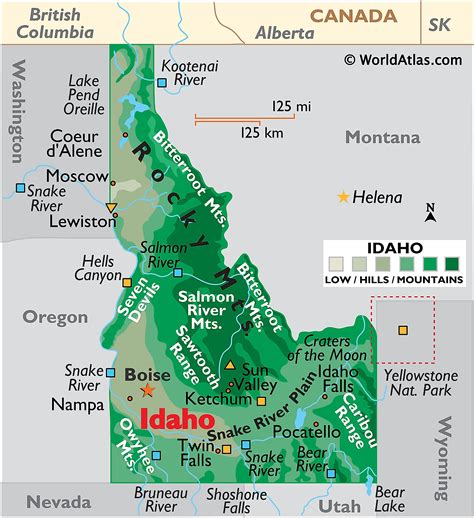 Idaho on the map. Physical 3D Map of Idaho. This is not just a map. It's a piece of the world captured in the image. The 3D physical map represents one of many map types and styles available. Look at Idaho from different perspectives. Get free map for your website. Discover the beauty hidden in the maps. Maphill is more than just a map gallery. 