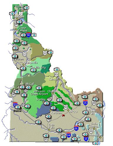 Idaho road cameras map. Provides up to the minute traffic and transit information for Idaho. View the real time traffic map with travel times, traffic accident details, traffic cameras and other road conditions. Plan your trip and get the fastest route taking into account current traffic conditions. 