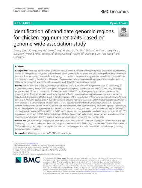 Identification of candidate genomic regions for chicken egg …