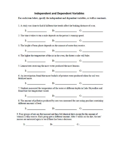 Identify Independent And Dependent Variables Answer Key
