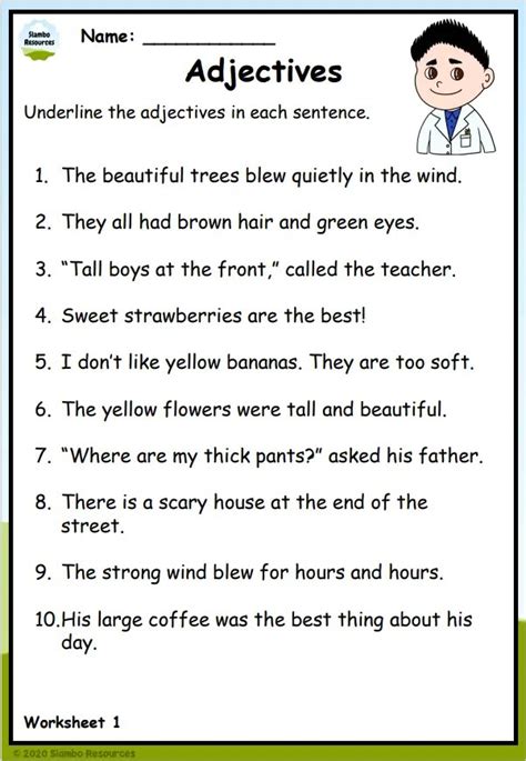 Identifying Adjectives Grade 3 Grammar Worksheet Answers