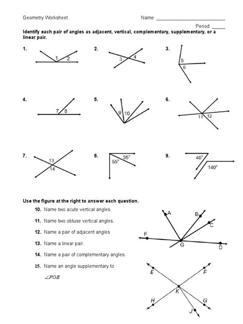 Identifying Angle Relationships Worksheet
