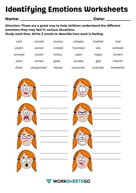 Identifying Feelings Worksheet