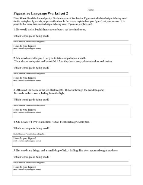 Identifying Figurative Language Worksheet