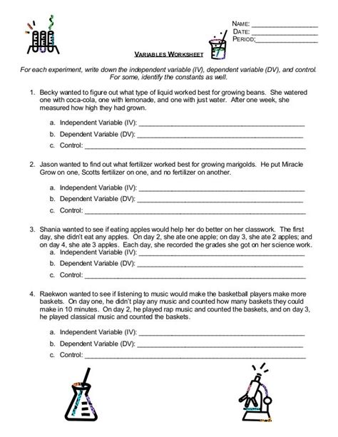 Identifying Independent And Dependent Variables Worksheet