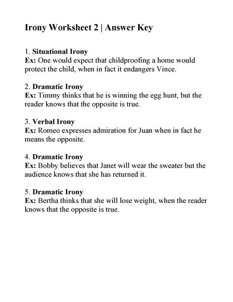Identifying Irony Worksheet Answers