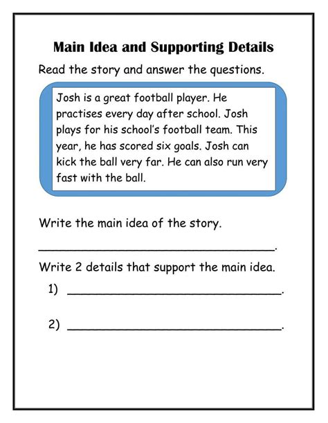 Identifying Main Idea And Supporting Details Worksheets
