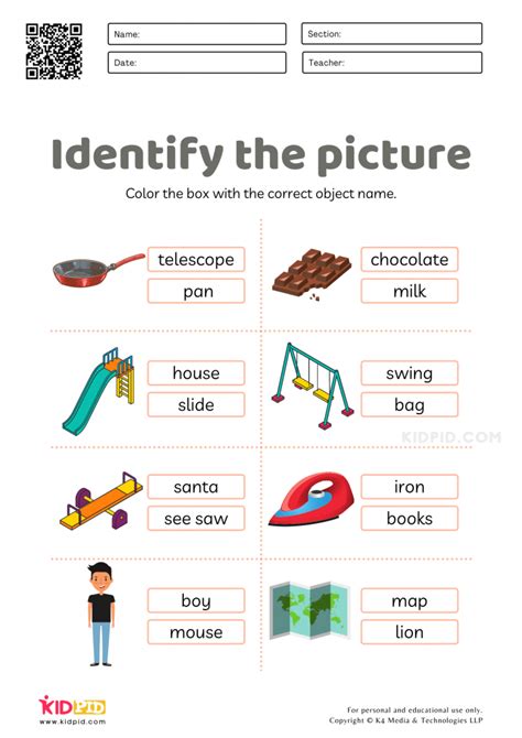 Identifying Objects Words Worksheets for Kids Kidpid