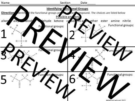 Identifying Organic Functional groups A Chemistry Worksheet Classful