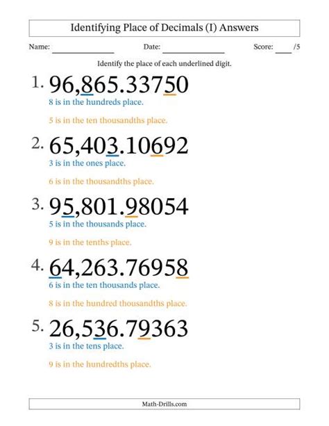 Identifying Place of Decimal Numbers from Ten Thousandths to Thousands
