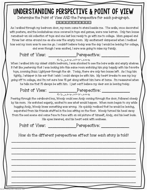 Identifying Point Of View Worksheet 5th Grade