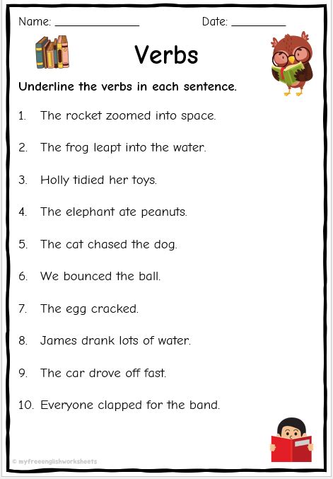 Identifying Verbs Worksheet