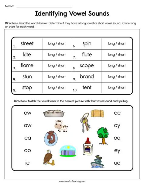 Identifying Vowel Sounds Worksheet by Teach Simple