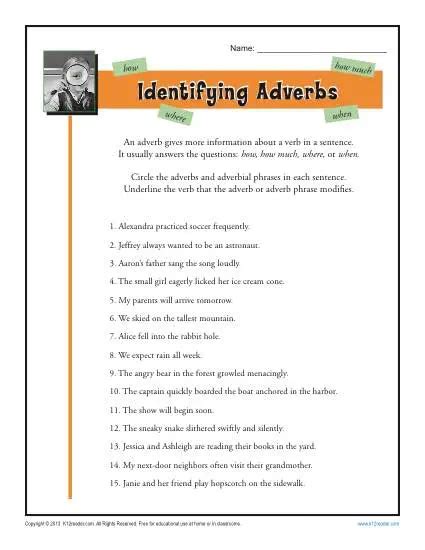 Identifying adverbs worksheet answer key.  Jim Henson created the Muppet puppets.  Fre...