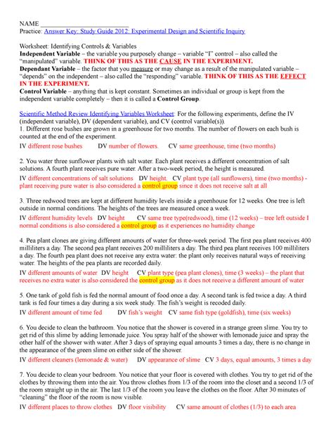 Identifying controls and variables pract NAME Practice: Answer