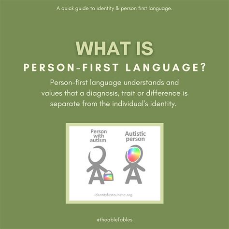 Identity-first language. Identity-first language is the opposite of person-first language. Saying "Autistic person" rather than "person with Autism" is using identity-first language ... 