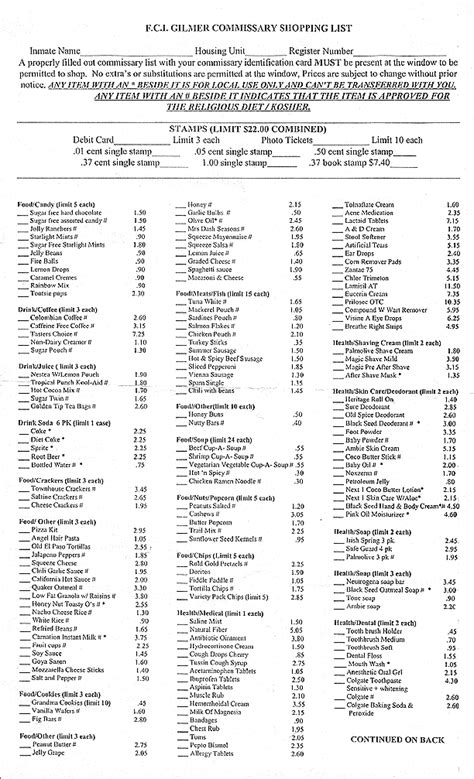 Idoc commissary price list. Canteen Services offers correctional commissary services to Michigan, northern Indiana and northern Ohio. Correctional commissary services can serve as a profit center that fund other programs and initiatives. Tigg's Canteen has superior purchasing power which enables us to provide high-quality merchandise at lower prices. This translates ... 