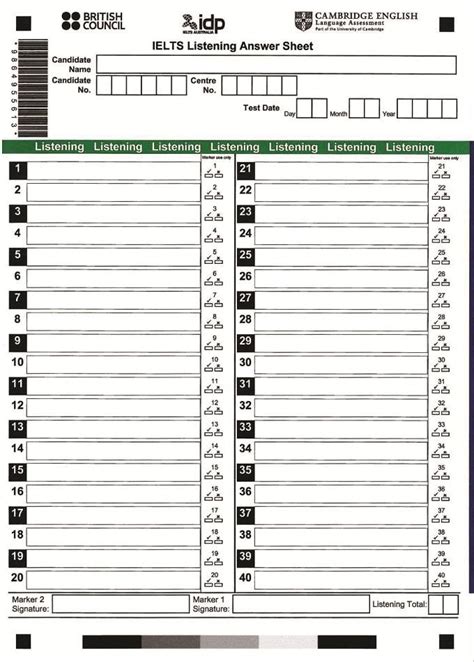 Ielts Answer Sheet