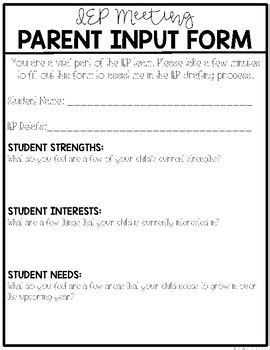 Preparing for the IEP – Parent Report Form . Remember – you know your child better than anyone else! Your input in the IEP process is critical. This form is to help you think through the information you want to share at the meeting and to put that information down in writing before the meeting happens.