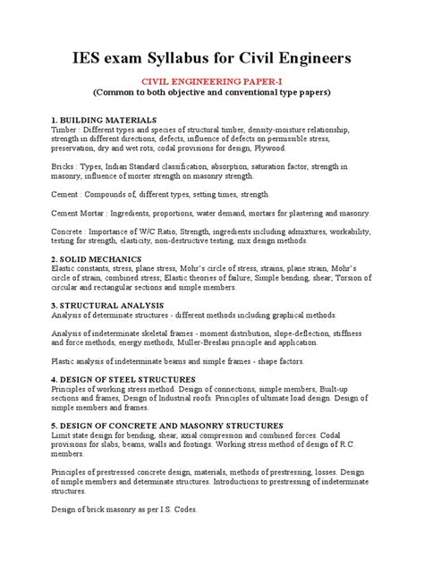 Ies Exam Syllabus For Civil Engineering
