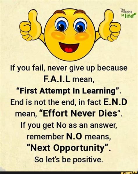 If You Fail Never Give Up Because Fail Means First Attempt In Learning Meaning In Hindi