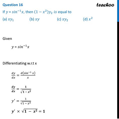 If y = sin–1x, then (1 – x2)y2 is equal to ______. - Mathematics