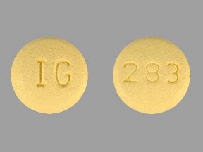 The IG 283 pill is a yellow-colored, round-shaped muscle relaxant used to reduce muscle spasms and improve muscle control, allowing for improved mobility and less pain. It is usually prescribed for short-term relief of muscle spasms caused by sprains, strains, or other muscle injuries.. 