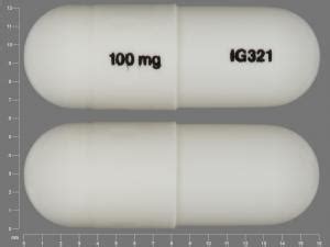 100 mg Imprint 100 mg IG321 Color White Shape Capsule/Oblong View